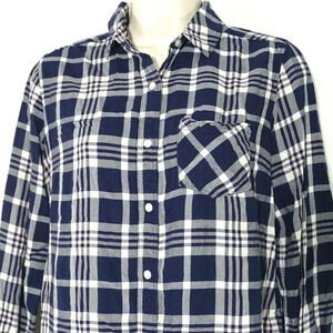 Banana Republic Button Up Plaid Classic Fit Shirt Women Size S Blue White